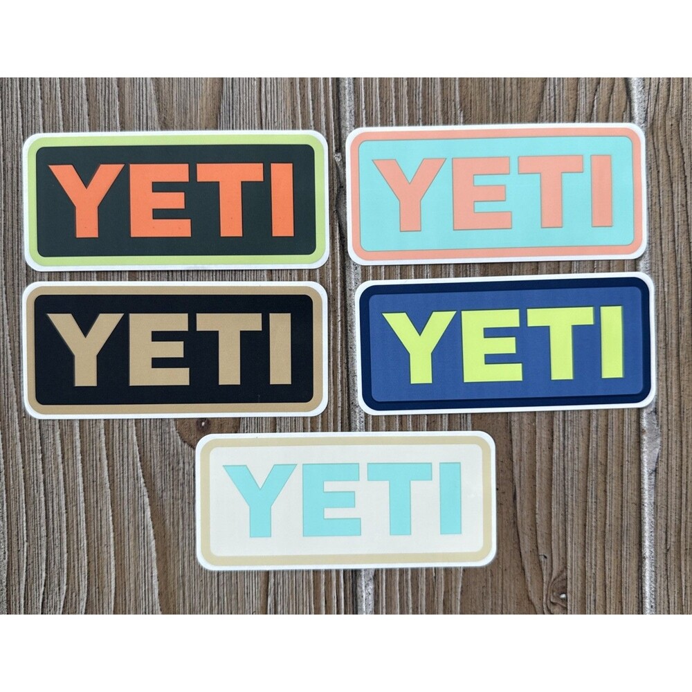 Authentic YETI Decal Cooler Drink Notebook Car Stickers 4" x 1-3/4"  - Lot of 5